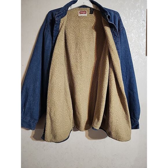 Wrangler Premium Quality Fleece Lined Denim Jacket / Shacket sz 2XL Blue Pockets - Picture 13 of 14